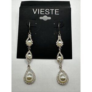 Vieste Graduated Simulated Pearl & Simulated Crystal Linear Drop Earring Wedding
